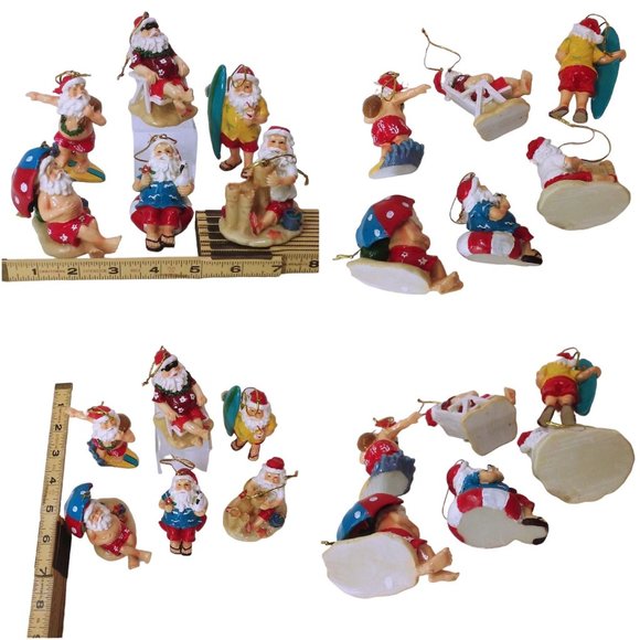 Bundle Lot of 6 Santa Claus Christmas Ornaments Beach Surfer Sandcastle Chill - Picture 10 of 11